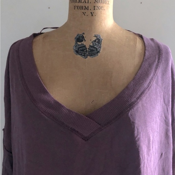 Free People]Cotton Bordeaux Hand dyed Balloon Long sleeve Oversize Crop Top - Picture 11 of 15